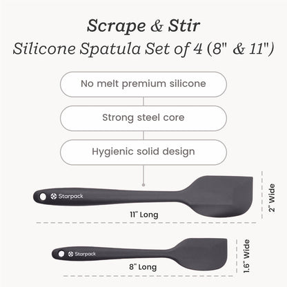 Starpack 'Scrape and Stir' Silicone Rubber Spatula Set (4-Piece) - LFGB Non Toxic, 600°F Heat Resistant, BPA-Free, One-Piece Kitchen Baking Spatulas - Dishwasher Safe for Nonstick Cookware Earthy Pink