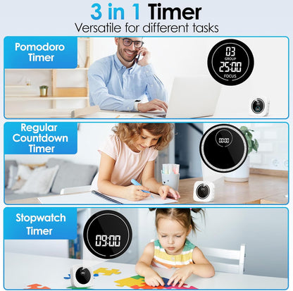 Visual Timer, 99 Minute Digital Kitchen Desk Timer for Office Supplies Home Productivity Management Tool Countdown Count Up, White