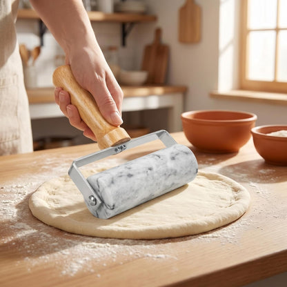 Hiceeden Marble Pizza Dough Roller, Non-Stick Pastry Rolling Pin with Wooden Handle, Small T-Type Roller Tool for Baking Tortilla, Pizza, Pie, Bread, Cookies