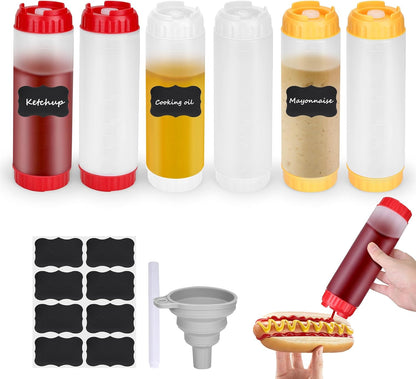 3pcs 20 oz Inverted Condiment Squeeze Bottles, Leak-proof Refillable Sauce Container for All Types Liquid, Plastic Squeeze Dispenser for Ketchup Mustard Mayo Honey Syrup Oil
