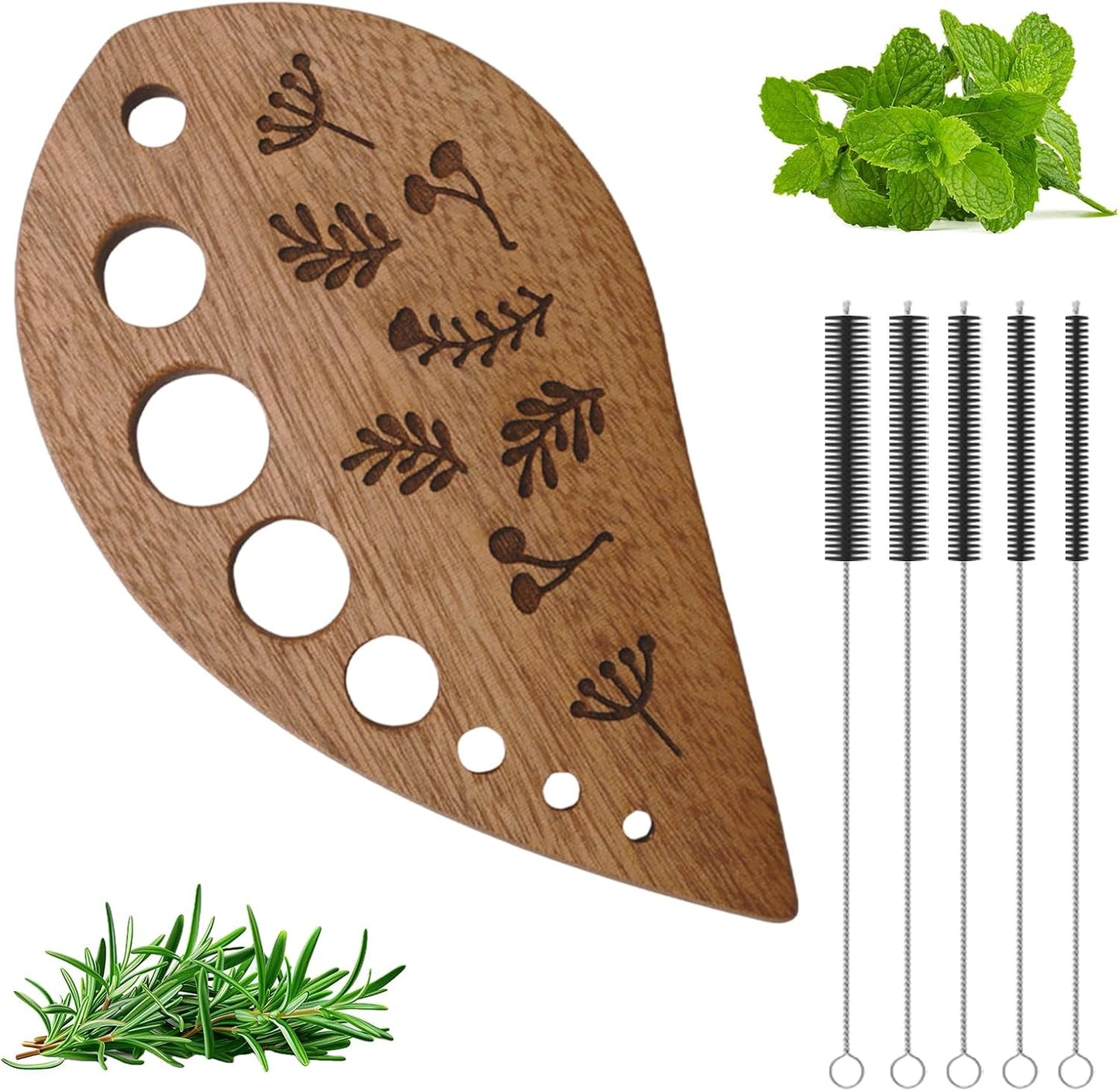 Premium Herb Stripper, Wooden Herb Stripper Tool 8 Holes, Kitchen Herbs Leaf Stripping Tool Leaf Peeler for Collard Green Thyme Basil Rosemary Stripper Practical Kitchen Tools