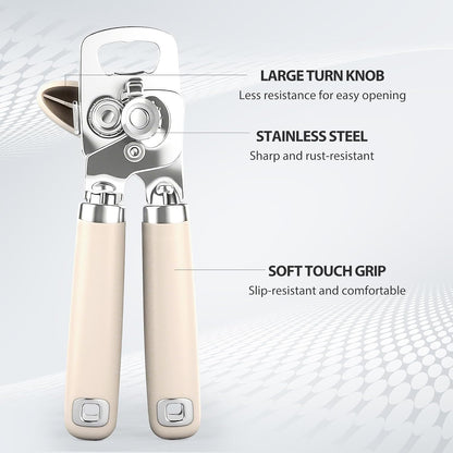 Safring Can Opener Manual, Heavy Duty Stainless Steel Smooth Edge Can Openers With Soft Touch Handle, Oversized Handheld Easy Turn Knob, Multi-Function Bottle Opener, Black