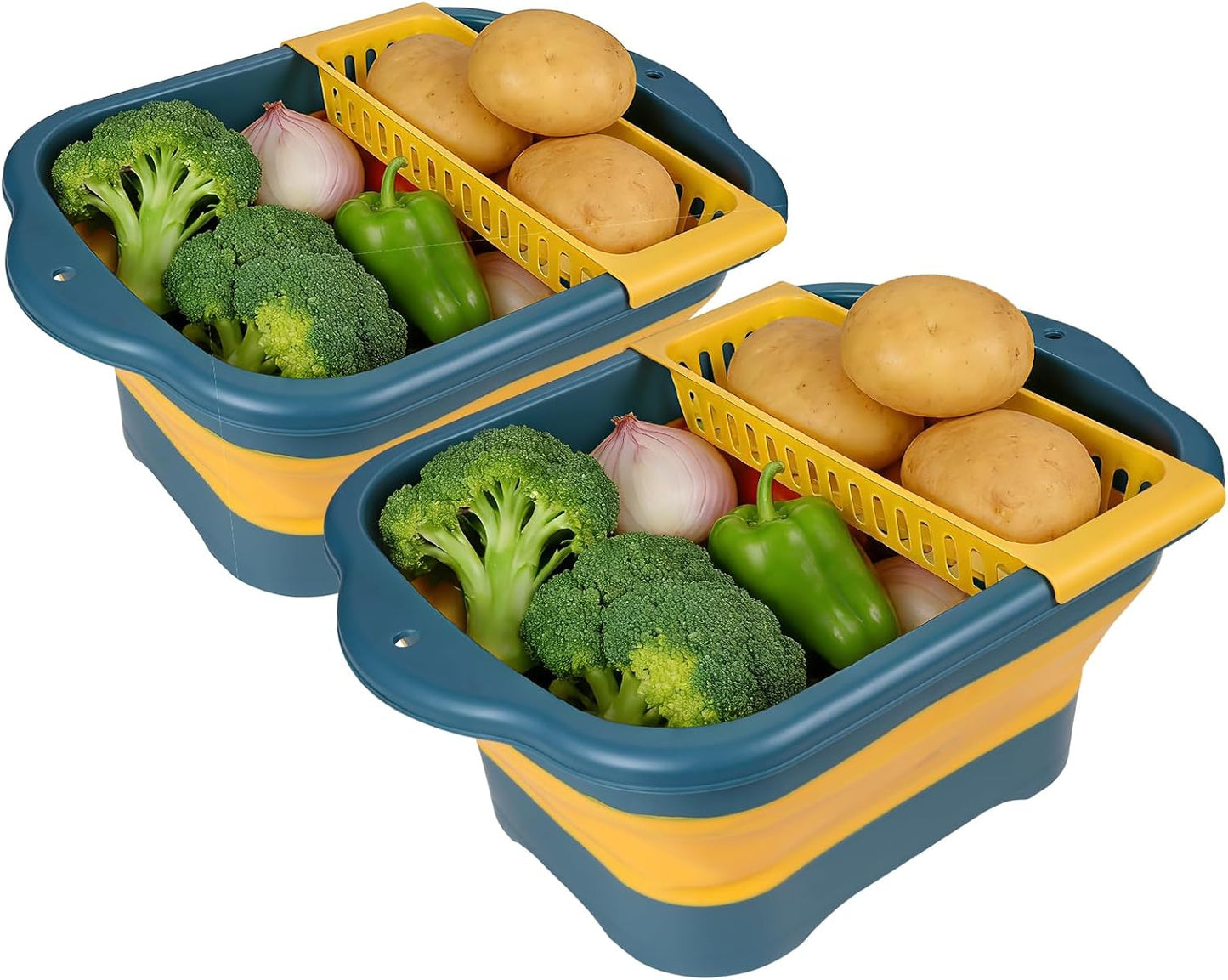 Collapsible Colander Set & Food Strainer for Kitchen, 4 in 1 Kitchen Gadget Strainer with Draining Tray for Pasta Noodle Fruit & Vegetable, 1 Pack