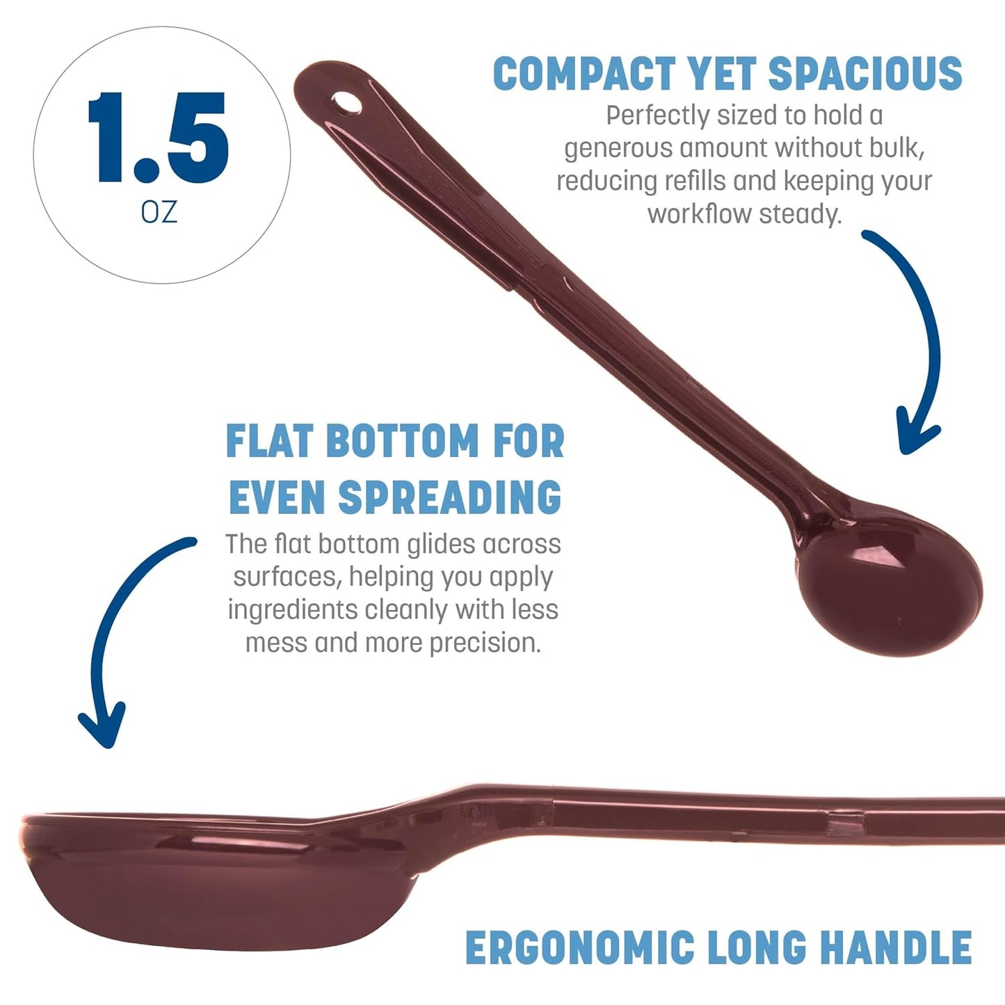 Carlisle FoodService Products 399214 Solid Long Handle Portion Control Spoon, 8 oz, Blue