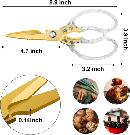 CGBE Kitchen Scissors, Multi-Purpose Kitchen Shears, Heavy Duty Dishwasher Safe Food Scissors for Chicken, Poultry, Fish, Meat & Herbs with Non-Slip Grips - Sliver