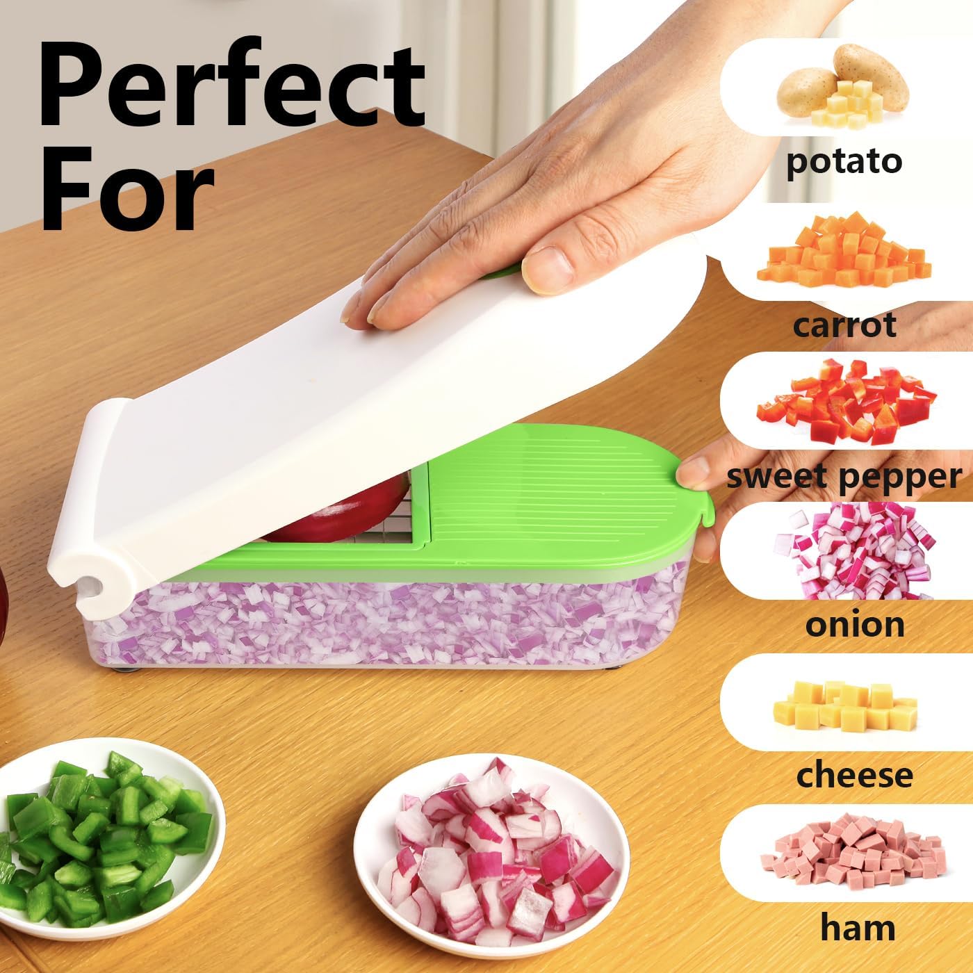 LHS Vegetable Chopper, Pro Onion Chopper Slicer Dicer Cutter Shredded- Cheese & Veggie Plus Peeler and Julienne - Food Dicer with 8 Blades (Grey)