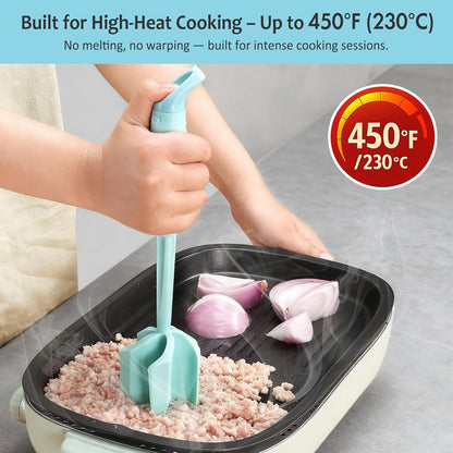 Ourokhome Meat Chopper and Potato Masher, Heat Resistant Nylon Ground Beef Smasher for Hamburger, 5 Curved Blades Nonstick Mixer & Stirrer, Practical Kitchen Gadgets, Black
