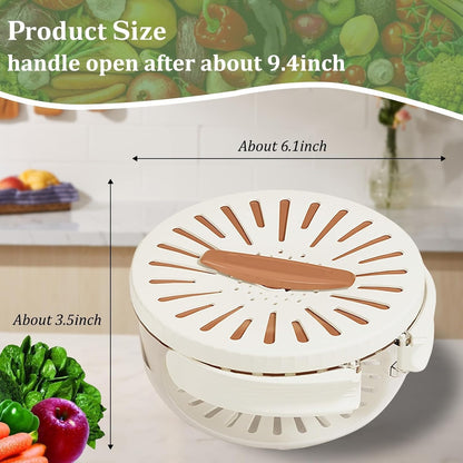 2 in 1 Fruit Vegetable Washing Bowl with Strainer, 1 QT Multipurpose Drain Basket with Lid & Foldable Handle, Fruit Strainer Container for Kitchen, Fridge, Picnics, Apartment, BPA-Free Material