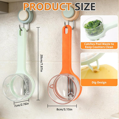 Vegetable Peeler with Container, Stainless Steel Potato Peeler and Fruit Peeler with Storage Box, Multi-Function Veggie Peeler with Peel Catcher for Home Kitchen (Orange)