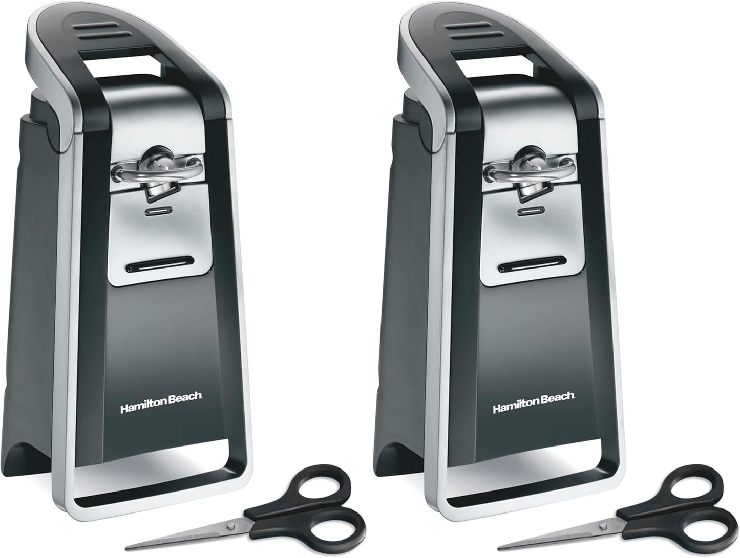 Hamilton Beach Smooth Edge Electric Automatic Can Opener for Kitchen with Easy Push Down Lever, Extra Tall, Includes Stainless Steel Scissors, Black and Chrome (76607)