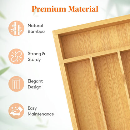 Lifewit Silverware Drawer Organizer, Utensil Tray for Kitchen, Flatware and Cutlery Holder, Storage for Spoons Forks Knives, 6.7 x 12", Natural