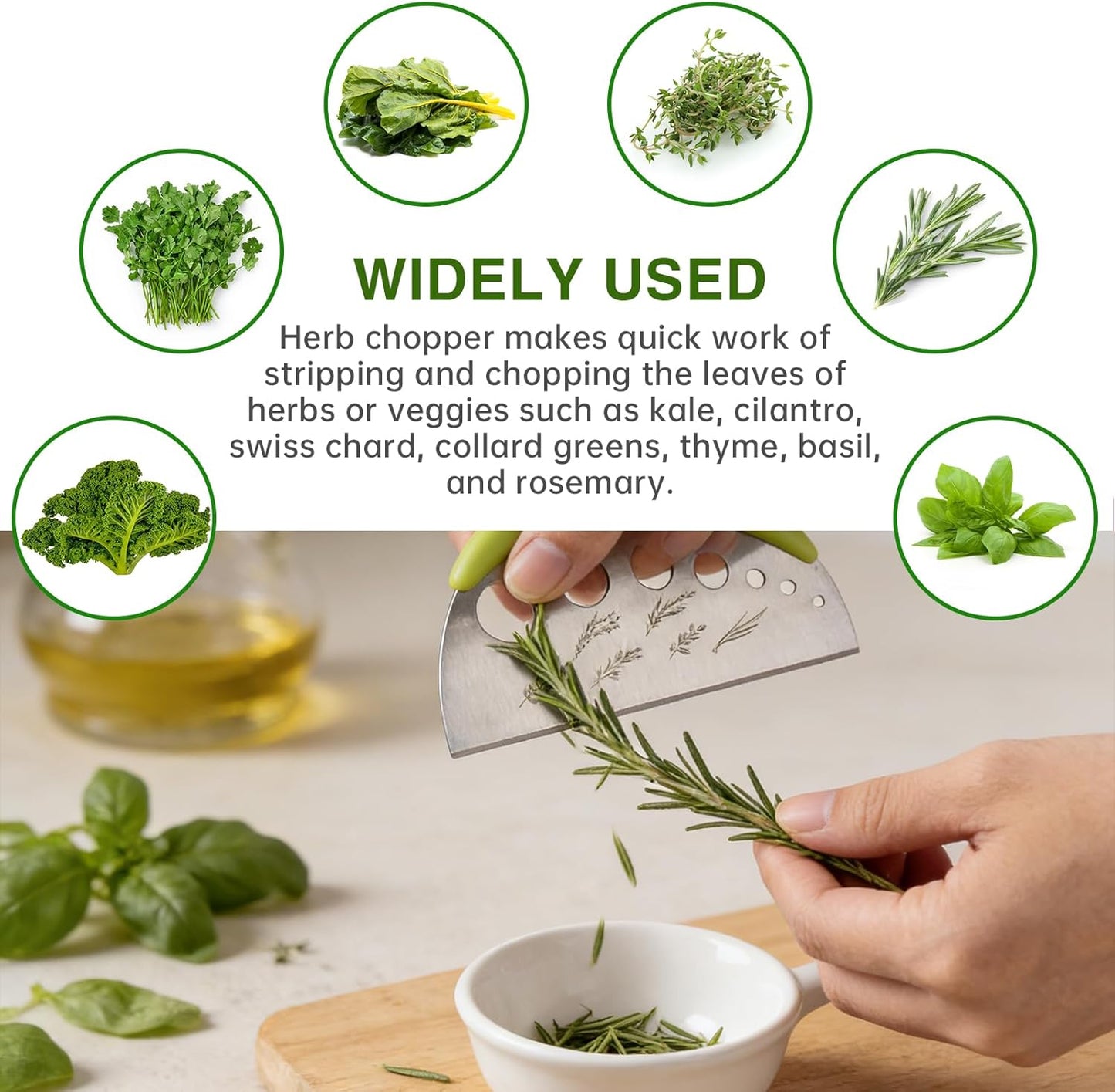Herb Stripper and Herb Cutter 2 in 1, Herb Stripping Tool Herb Chopper Stainless Steel Herb Leaf Zipper for Kale, Chard, Collard Greens, Rosemary and Thyme