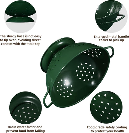 Metal Colander Set of 3, Strainer Basket with Handles perfect for Spaghetti, Pasta, Berry, Vegetable, Fruit, Solid Base Powder Coated Kitchen Essential Strainer Set, 1 & 3.5 & 5 Qt (Cream)