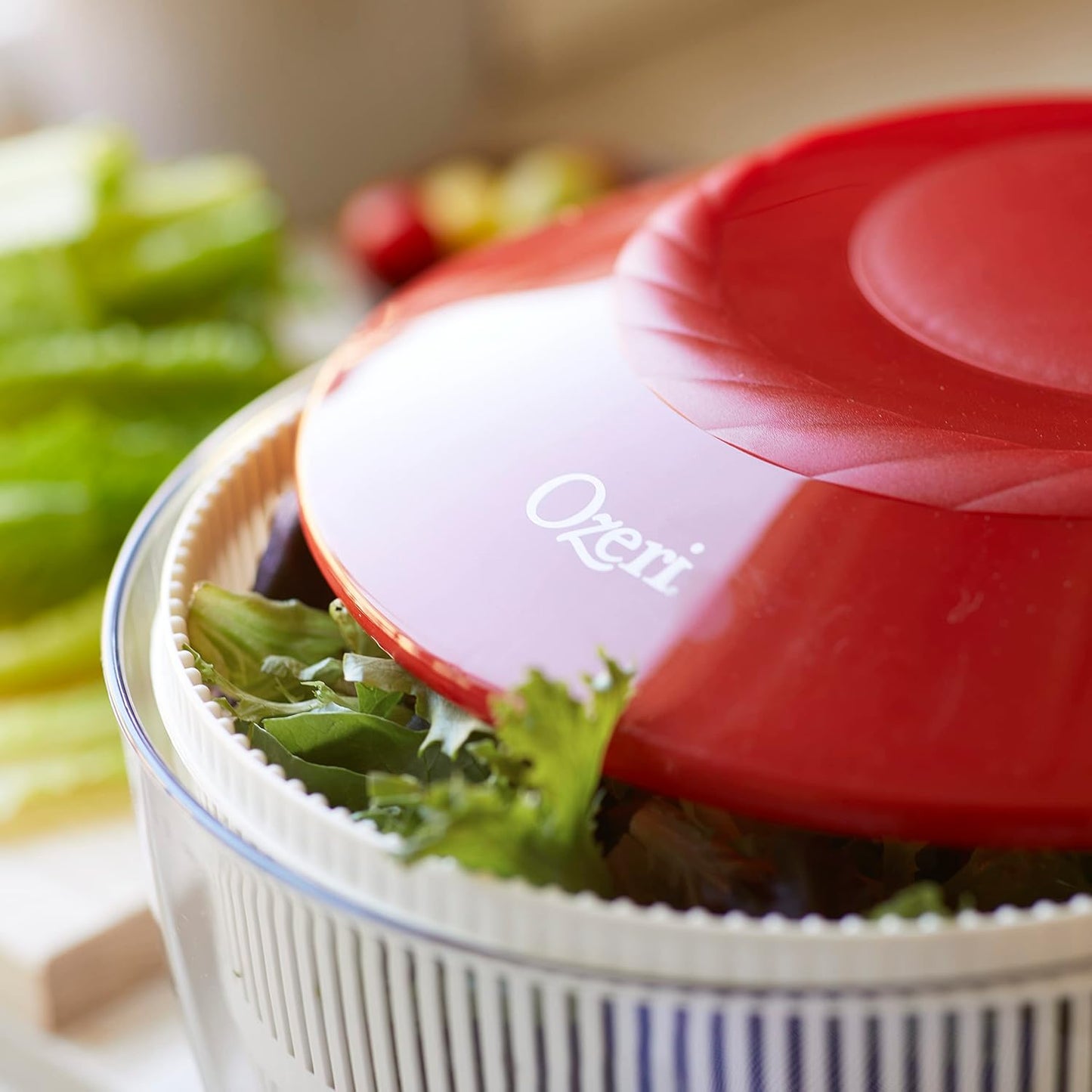 Ozeri Italian Made Fresca Salad Spinner and Serving Bowl, BPA-Free, Green, 4.4 qt