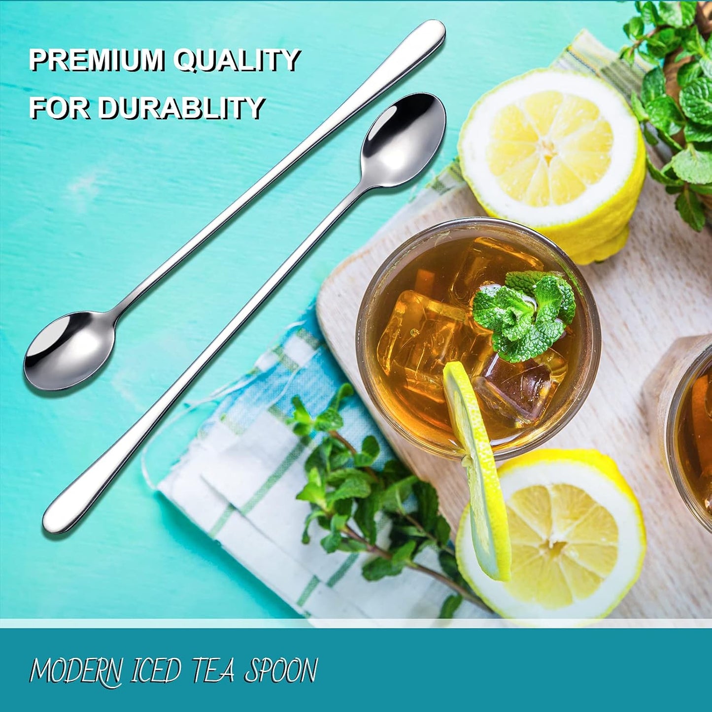 Hiware 9-Inch Long Handle Iced Tea Spoon, Coffee Spoon, Ice Cream Spoons, Stainless Steel Cocktail Stirring Spoons, Set of 4