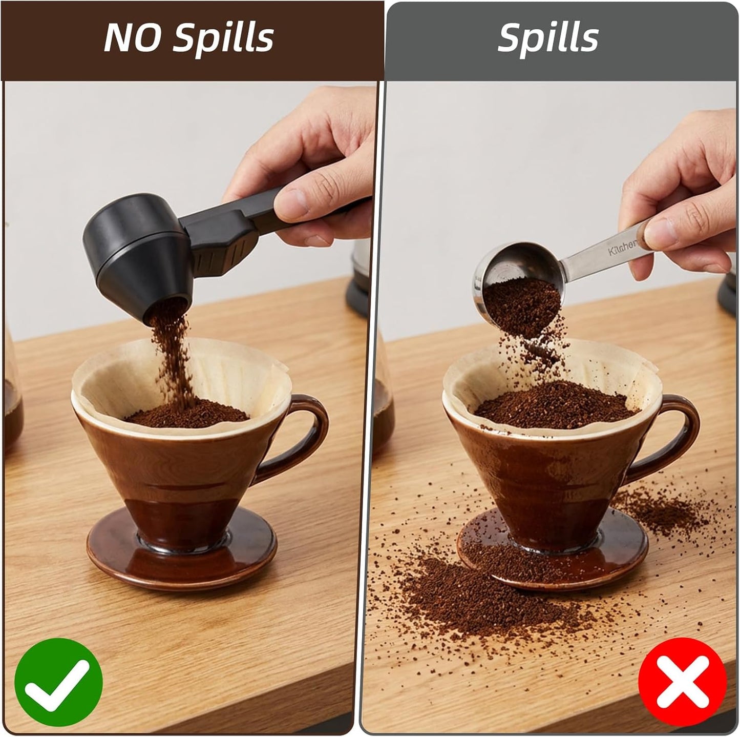 Sibba 2-in-1 Coffee Scoop & Funnel for Refillable Ground Coffee Pods Reusable K Cups Precise Measuring Scoop, Coffees Measuring Scoops with Funnel Tablespoon for Protein Milk Powder, Tea (Black)