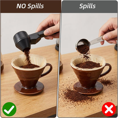 Sibba 2-in-1 Coffee Scoop & Funnel for Refillable Ground Coffee Pods Reusable K Cups Precise Measuring Scoop, Coffees Measuring Scoops with Funnel Tablespoon for Protein Milk Powder, Tea (Black)