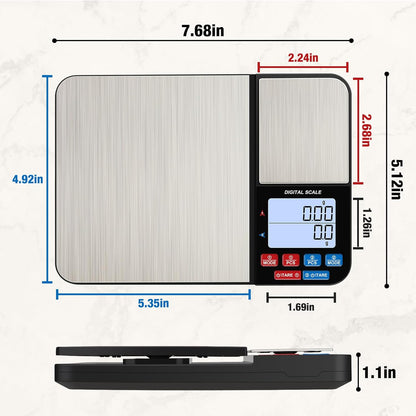 33lb Digital Kitchen Scale Large Weighing Area (9 in), Diyife Professional Electronic Food Scale, Stainless Steel Household Scale, Touch Control, LCD Display, Hangable, 6 Units, Tare, with Batteries