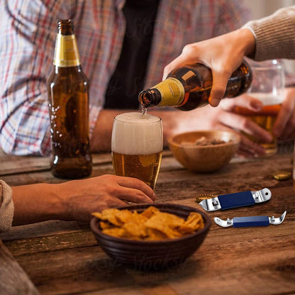 3 Pieces Magnetic Bottle Openers Can Opener Classic Beer Opener Stainless Steel Small Bottle Opener Can Tapper with Magnet for Camping and Traveling HANCELANT (Black Blue Fuchsia)