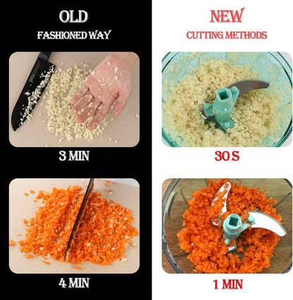 Ourokhome Manual Food Processor Vegetable Chopper, Portable Hand Pull String Garlic Mincer Onion Cutter for Veggies, Ginger, Fruits, Nuts, Herbs, etc., 500ml, Deep Blue