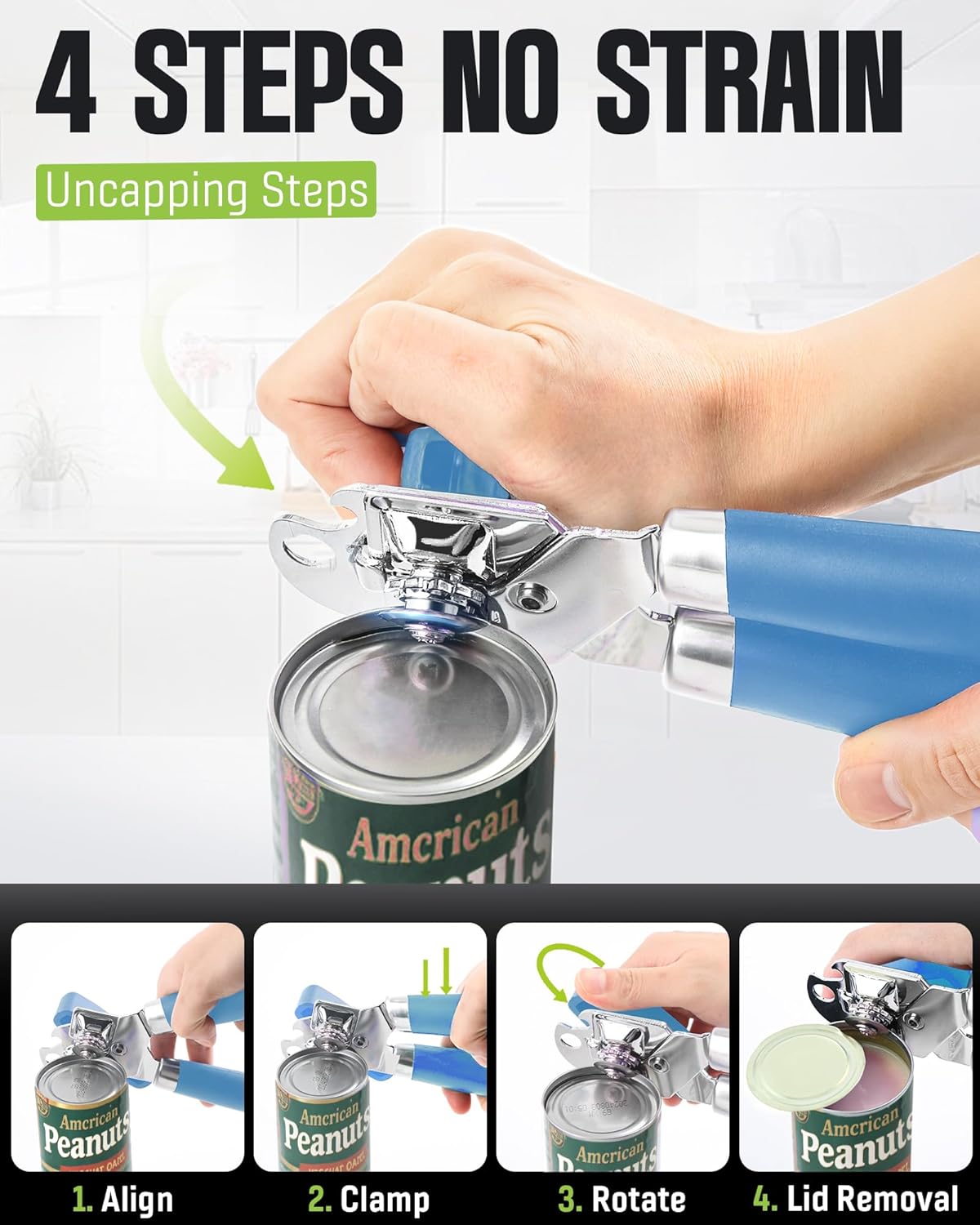 Multifunctional Can Opener Manual, Durable Heavy Duty Handheld Strong Can Opener with Smooth Cutting Edge, Friendly Kitchen Essentials Tool for Seniors, Camping and Bottle Opening-Black
