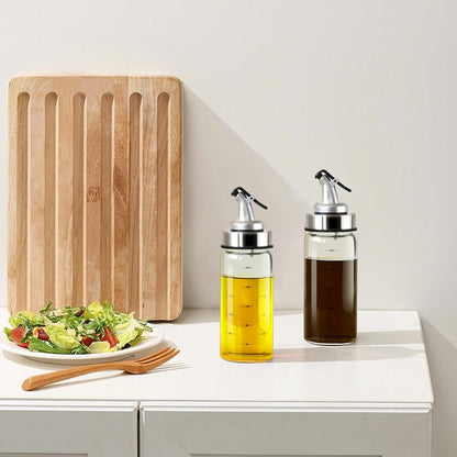 Olive Oil Dispenser Bottle, Syrup & Vinegar Glass Pour Bottles for Kitchen, Cooking Soy Sauce Dispenser, Cruet Salad Dressing Shaker Bottle Container, 7 oz (200ml)