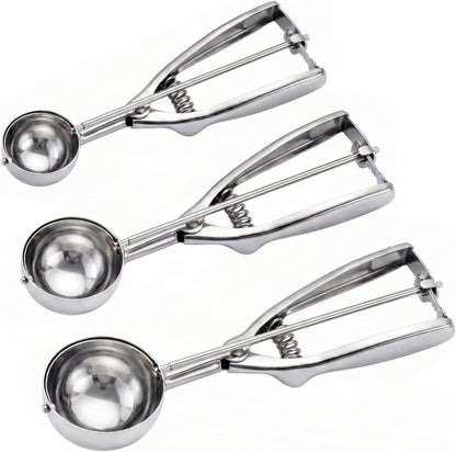 Ice Cream Scoop, 3Pcs Cookie Scoop Set, 18/8 Stainless Steel Cookie Dough Scoop, Cookie Scoops for Baking Set of 3, Ice Cream Scooper with Trigger Release, Cookie Scooper for Baking