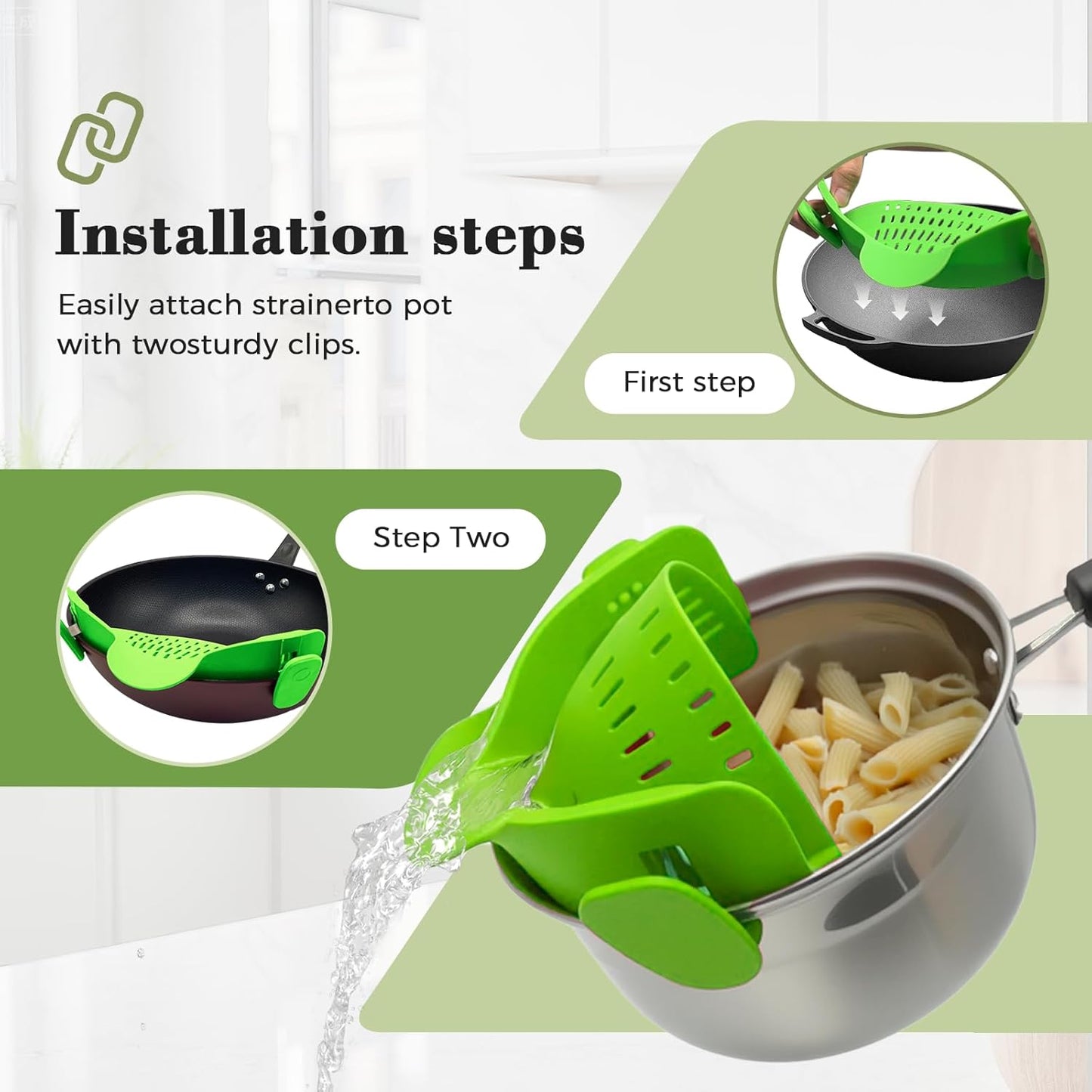 Clip-On Silicone Strainer for Pots, Heat-Resistant Handsfree Pasta & Vegetable Colander, Space-Saving Kitchen Gadget for Noodles, Veggies & Berries (Grey)