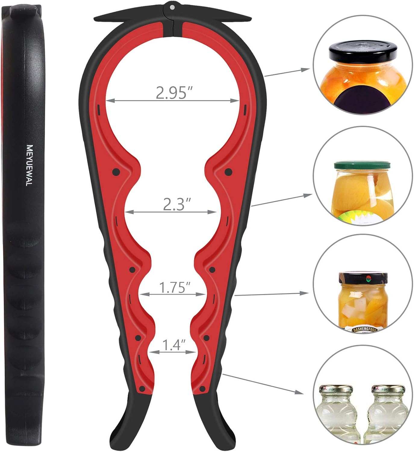 Jar Opener, 5 in 1 Multi Function Can Opener Bottle Opener Kit with Silicone Handle Easy to Use for Children, Elderly and Arthritis Sufferers (Apple Red）