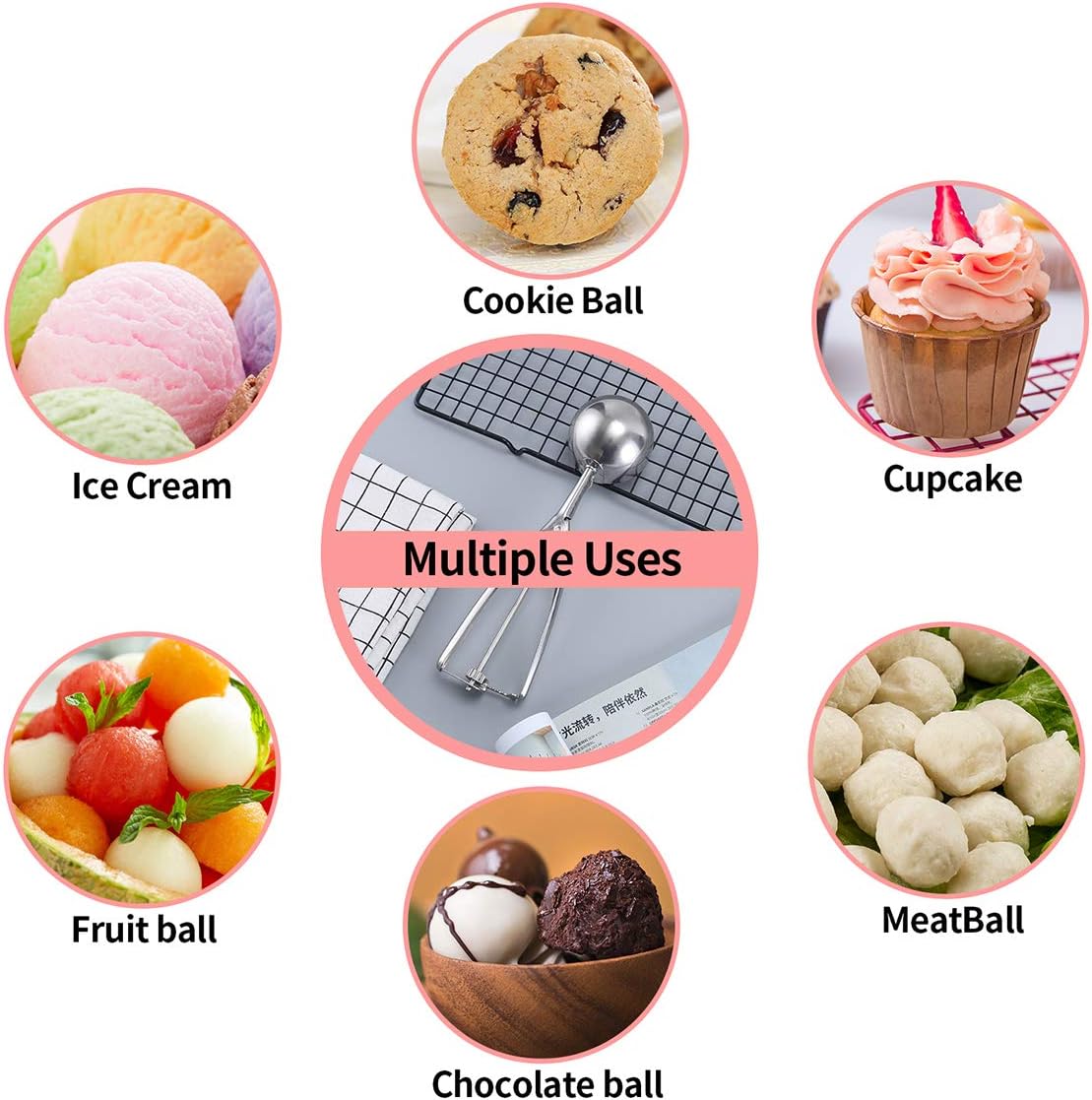 Cookie Scoop Set of 3 Ice Cream Scoop With Trigger 18/8 Stainless Steel Ice Cream Scooper Cookie Scoops for Baking Meatball scoop Melon Baller Fruit Scoop Include Large-Medium-Small Size