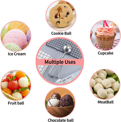 Cookie Scoop Set of 3 Ice Cream Scoop With Trigger 18/8 Stainless Steel Ice Cream Scooper Cookie Scoops for Baking Meatball scoop Melon Baller Fruit Scoop Include Large-Medium-Small Size