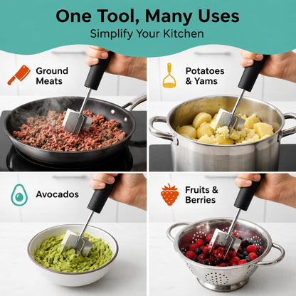 Stainless Steel Mini Meat Chopper & Masher | 6-Blade Ground Beef Chopper Tool | Small Hamburger Smasher | Compact Ergonomic Handle | Dishwasher Safe - 7" (Retro Orange Mini)