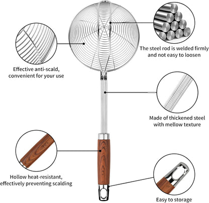 ChefBee 5.3" Spider Strainer Skimmer Spoon with Handle, Stainless Steel Wire Strainer Ladle for Cooking and Frying, Kitchen Utensils Slotted Pasta Spoon, Fryer Scoop