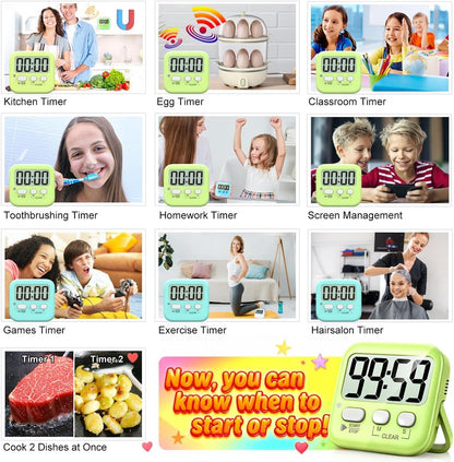 Antonki 2 Pack Digital Timer for Kids, Magnetic Countdown Kitchen Timers for Cooking, Egg, Classroom, Teacher, Exercise, Study, Oven - Battery Included