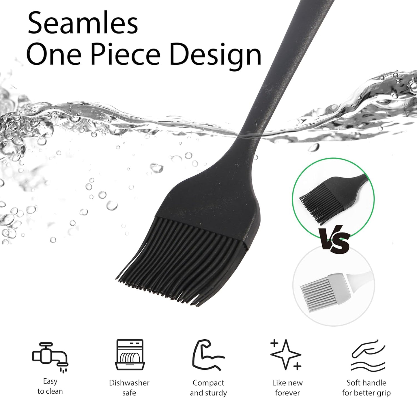 Silicone Basting Pastry Brush, Heat Resistant Basting Brush for Cooking, Strong Steel Core and Dishwasher Safe, BPA Free Kitchen Brush for BBQ Sauce Oil Baking (2 Pcs)
