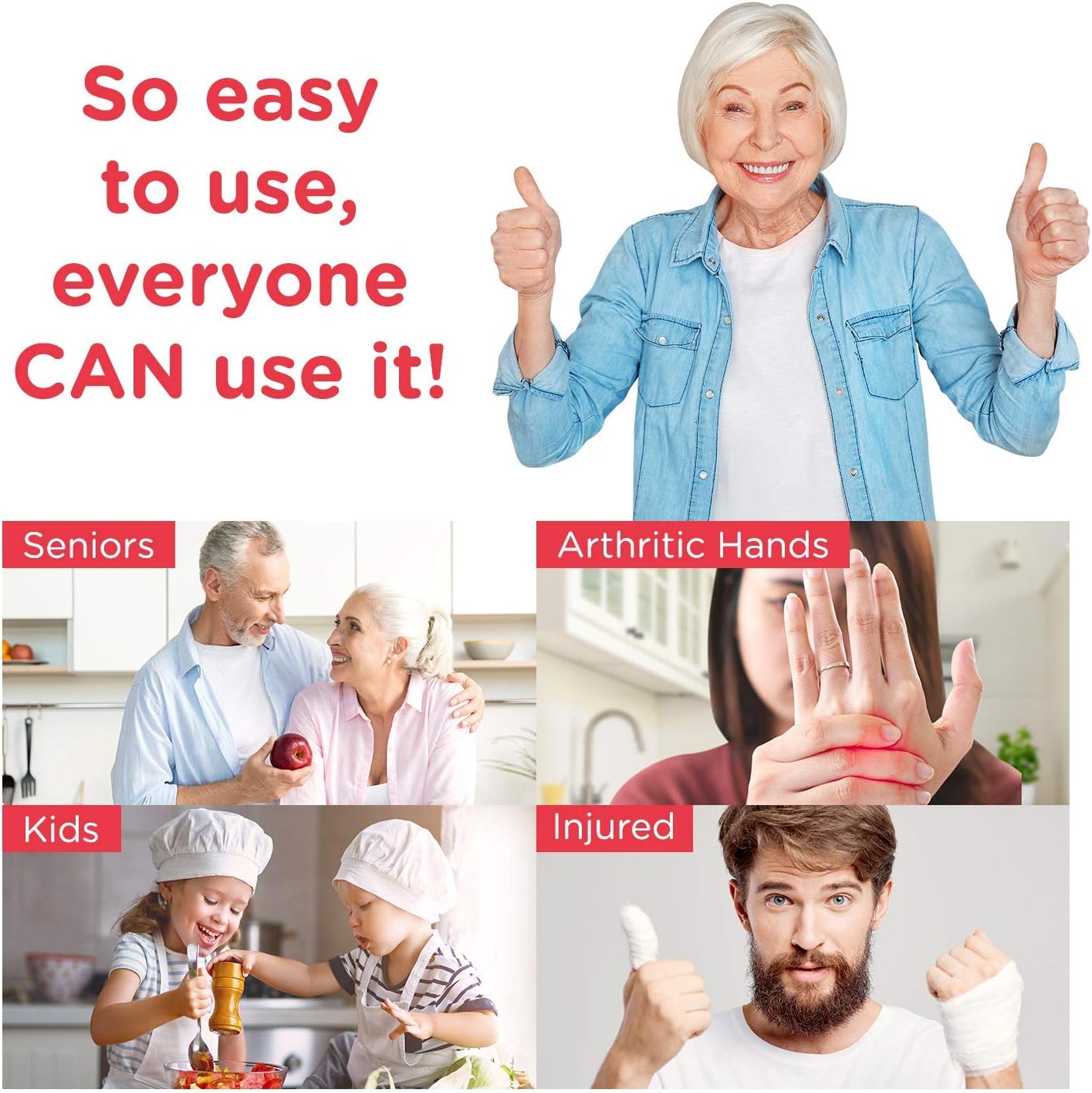 Kitchen Mama Auto Electric Can Opener: Open Your Cans with A Simple Press of Button - Automatic, Hands Free, Smooth Edge, Battery Operated, YES YOU CAN (Red)
