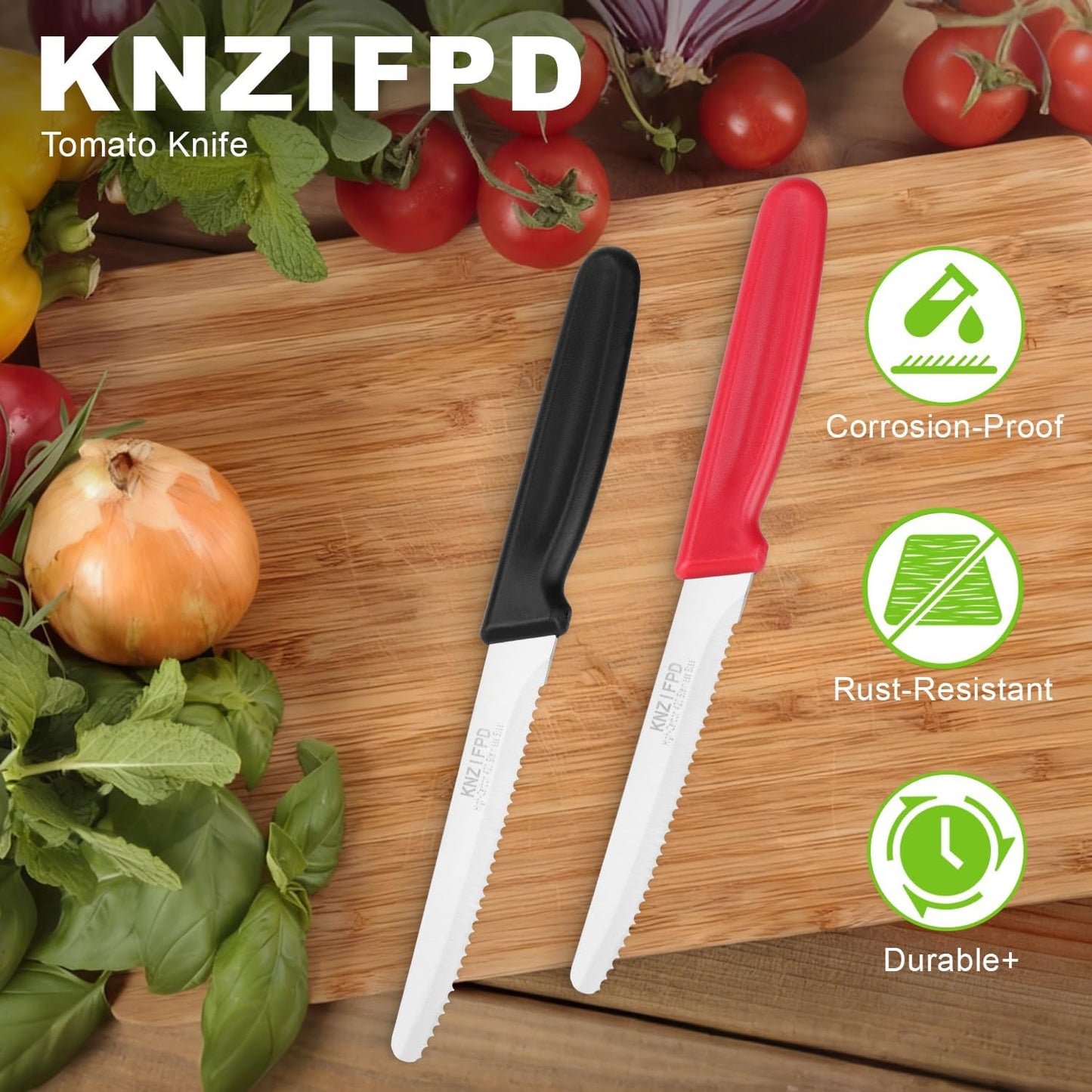 2-Pack Tomato Knife, Sharp Serrated Steak and Bread Knife Set, Premium High-Carbon 420 Stainless Steel Knives Blade for Soft Fruits, Vegetables, Meat & Home Kitchen Use