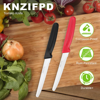 2-Pack Tomato Knife, Sharp Serrated Steak and Bread Knife Set, Premium High-Carbon 420 Stainless Steel Knives Blade for Soft Fruits, Vegetables, Meat & Home Kitchen Use