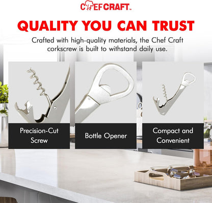 Chef Craft Select Bottle Opener and Corkscrew, 5.5 inches in length, Nickle Plated