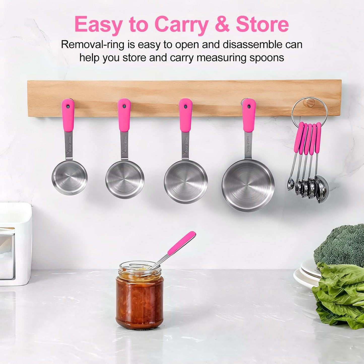 Bopei Measuring Cups and Spoons Set Stainless Steel 10 Piece for Cooking and Baking (5 Cups + 5 Spoons, Colorful Handles)