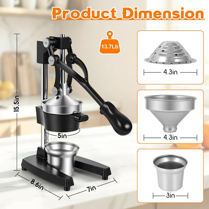 Cast Iron Juicer,Manual Juicer Heavy Duty,Juicer Press for Citrus Lemon Grapefruit Pomegranate, Hand Press Orange Squeezer for Home and Bar Use (Black)
