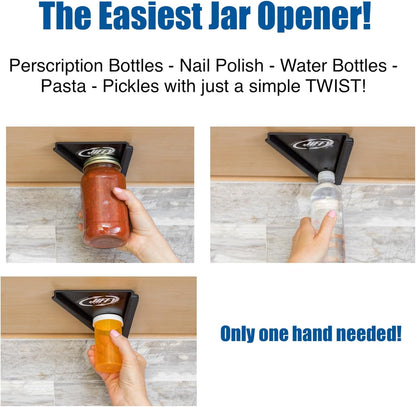 Jar Opener - Effortless Opener for Any Size Bottle or Jar Mounts Under Cabinet with Industrial Adhesive - Zero Slip Blade Protector - Must Have for Seniors & Arthritis Made In USA