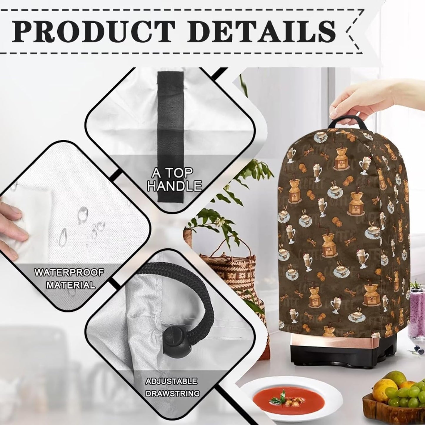 Coffee Pastry Blender Dust Cover with Drawstring Field Stand Mixer or Coffee Maker Cover Anti Fingerprint Polyester Appliance for Home Kitchen Decor