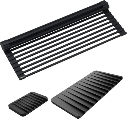 Kraus Multipurpose Over-Sink Roll-Up Dish Drying Rack, Colander and Trivet in Dark Grey, KRM-10DG