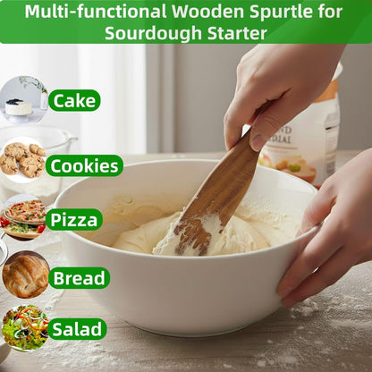 Skinny Spurtle for Sourdough Starter, Mixing,Reaching Bottom of Jars,Dough Whisk,Long Handle Wooden Spatula, Spurtles Kitchen Tools for NonStick Cookware