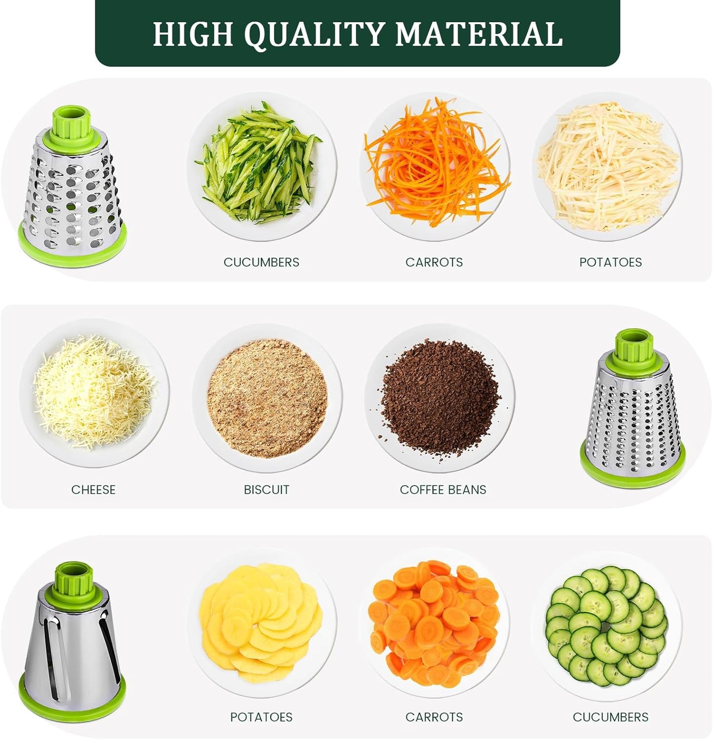 HANSGO Rotary Cheese Grater Hand Crank, Shredder Slicer Grinder, 3 Large Diameter Metal Blades & Cleaning Brush, Non-slip Suction Base, Labor-Saving Handle, Kitchen Gadgets for Cheese, Vegetable, Nuts