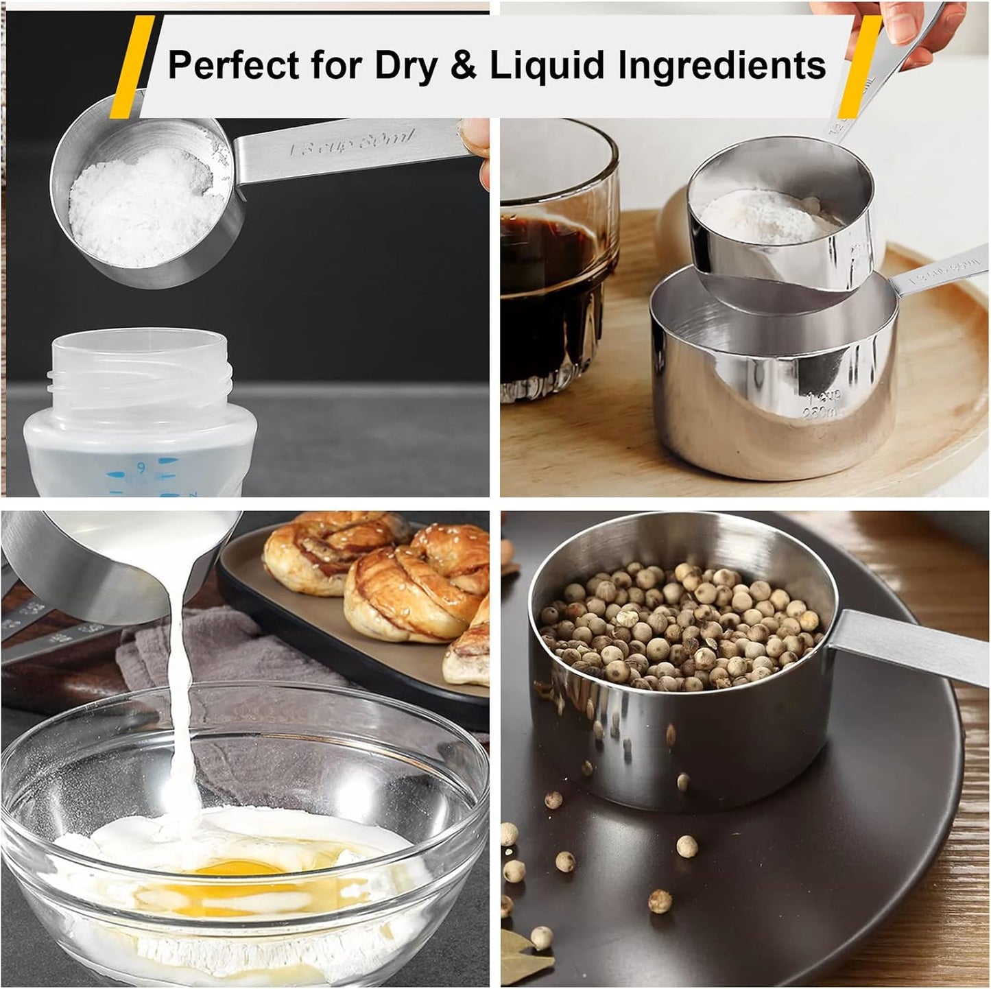 Joyhill Stainless Steel Measuring Cups and Spoons Set of 10 Piece, Nesting Metal Measuring Cups Set with Soft Touch Silicone Handles for Dry and Liquid Ingredients, Cooking & Baking (Colorful)