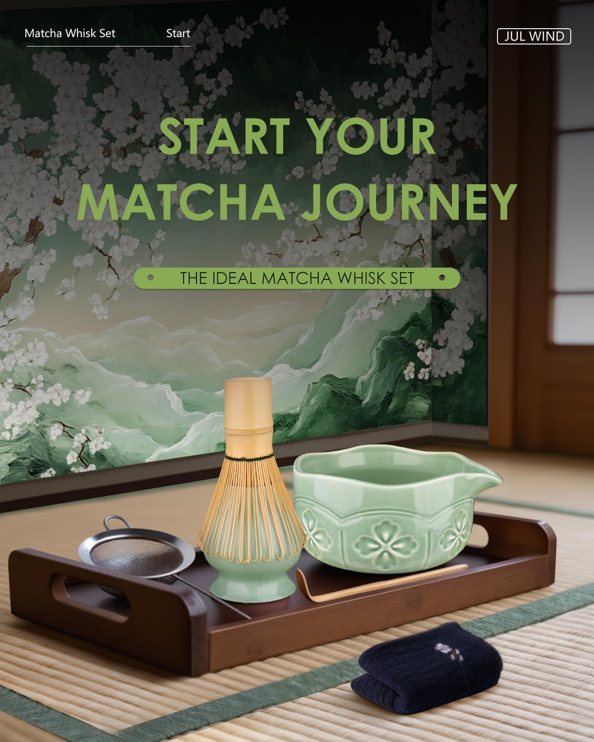 Matcha Whisk Set, Ceramic Matcha Set Includes Bowl with Spout, Whisk and Holder, Bamboo Scoop, Sifter and Tea Towel - 6 Pcs Matcha Kit Gift for Lovers Beginners (Pink)