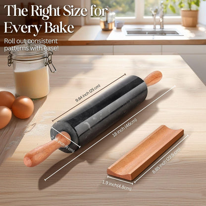 Flexzion Marble Rolling Pin Heavy Nonstick Stone Dough Roller - 10 Inch Polished Barrel with Wooden Handles & Cradle Stand for Baking Pastry Bread Pizza Cookies Pie Crust Pasta Tortillas (White)