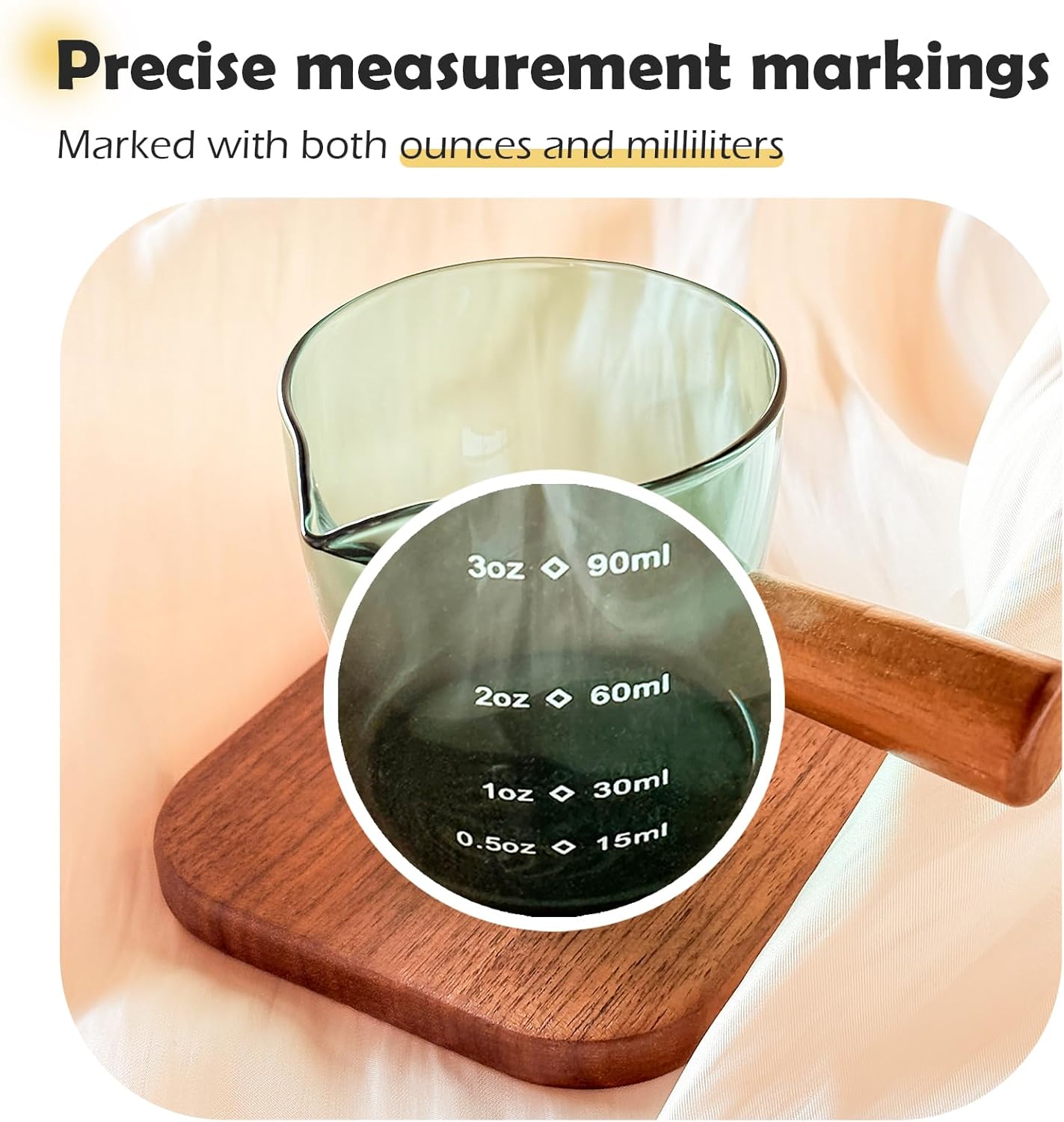 Espresso Measuring Cup with Handle, Espresso Pouring Cup, Espresso Shot Cup, 3oz Glass Measuring Cup For Coffee, Milk, Tea, Baking and Cooking (Clear 90ml)